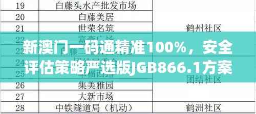 新澳门一码通精准100%,安全评估策略严选版JGB866.1方案