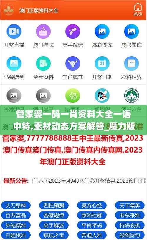 管家婆一码一肖资料大全一语中特,素材动态方案解答_魔力版OVY67.32