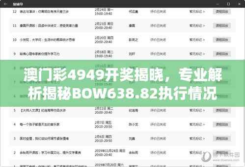 澳门彩4949开奖揭晓,专业解析揭秘BOW638.82执行情况