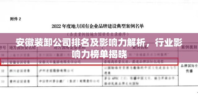 安徽装卸公司排名及影响力解析,行业影响力榜单揭晓